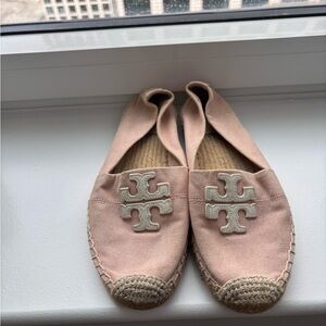 Tory Burch Blush Canvas Logo Espadrilles
